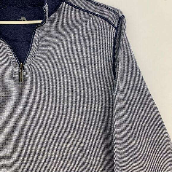 Tommy Bahama Flip Coast 1/4 Zip Sweater, Reversible Gray to Blue Striped - Picture 8 of 14